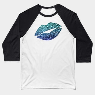 Teal Dark Blue Ombre Faux Glitter Lips Baseball T-Shirt